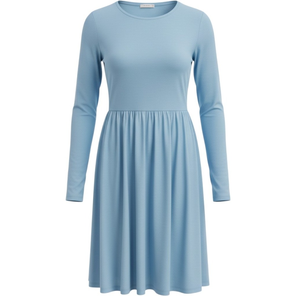 Longyuan Womens Light Blue Long Sleeve Empire Waist Jersey Knit Dress Size M